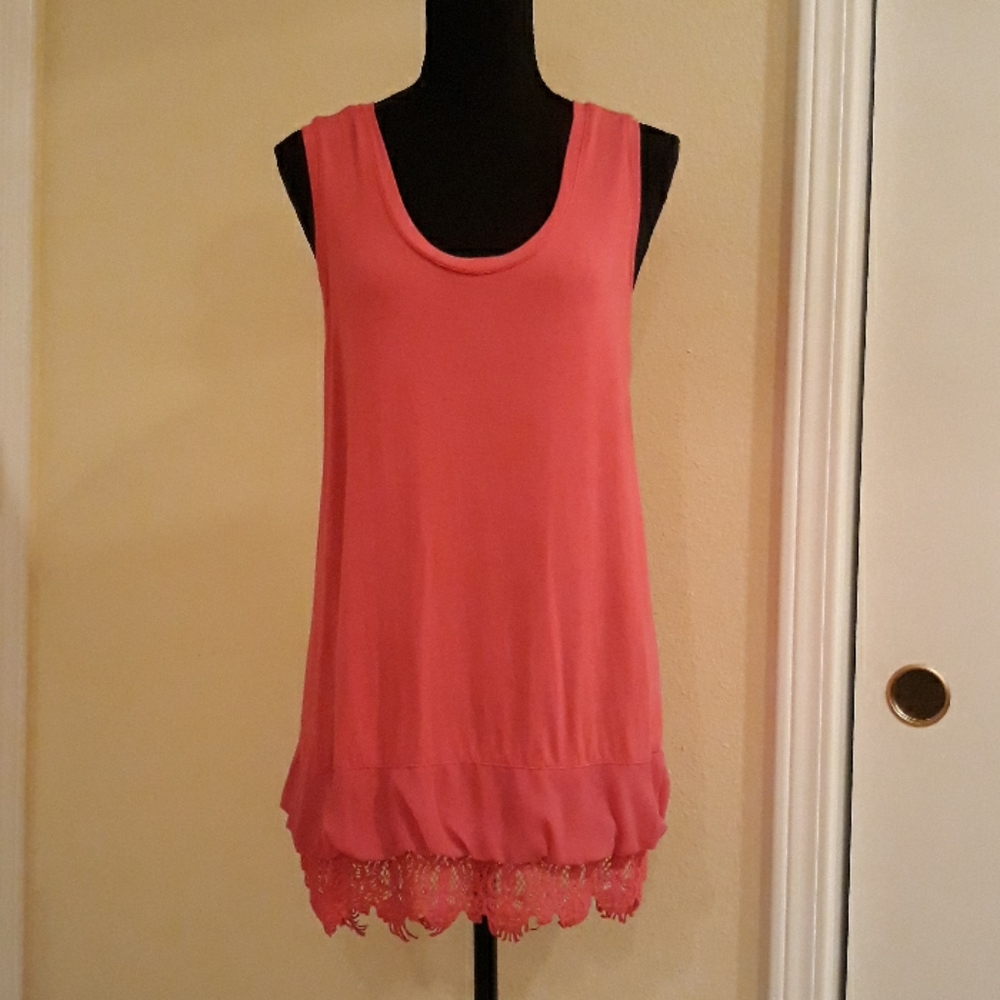 ❤🧡Daisy Fuentes Coral Tunic Top With Lace Sz XL